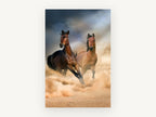 Dust Runners, galloping bay horses desert photograph, animal canvas wall art print, front view