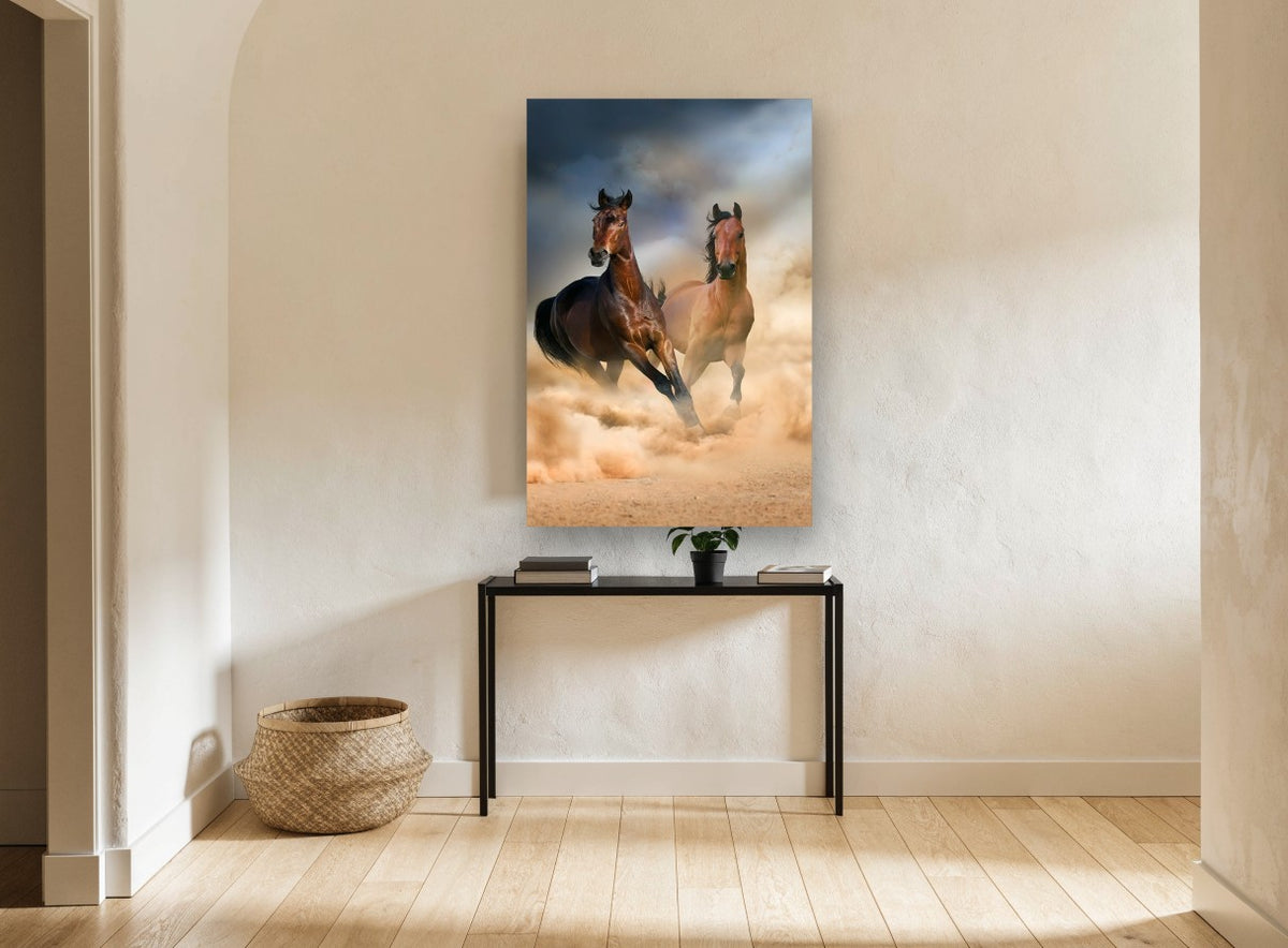 Dust Runners animal canvas print on the wall of a hallway