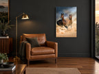 Dust Runners animal canvas print on the wall of a charcoal living room