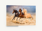 Three Horses Galloping, galloping horses desert dust photograph, landscape canvas wall art print ready to hang