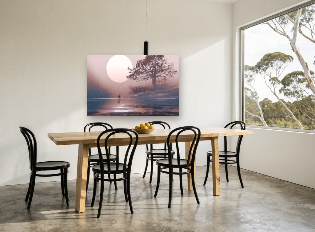 Moonlit Shore Walk landscape canvas print on the wall of a dining room