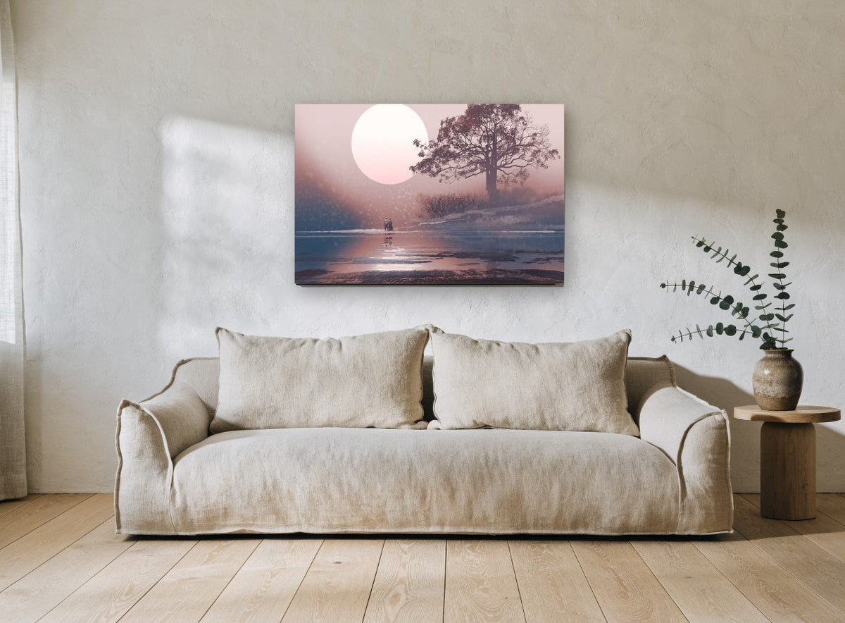 Moonlit Shore Walk landscape canvas print on the wall of a living room