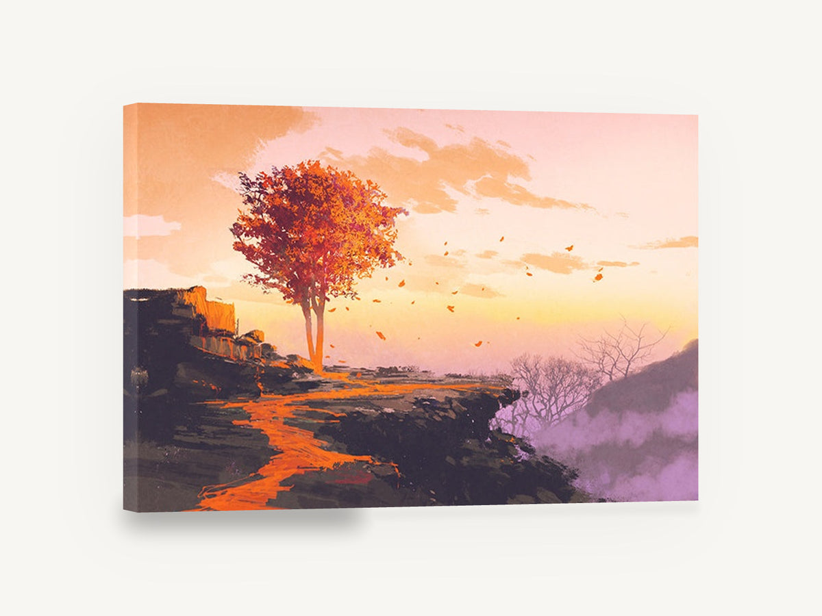 Ember Tree Ridge, autumn tree mountain ridge illustration, landscape canvas wall art print ready to hang
