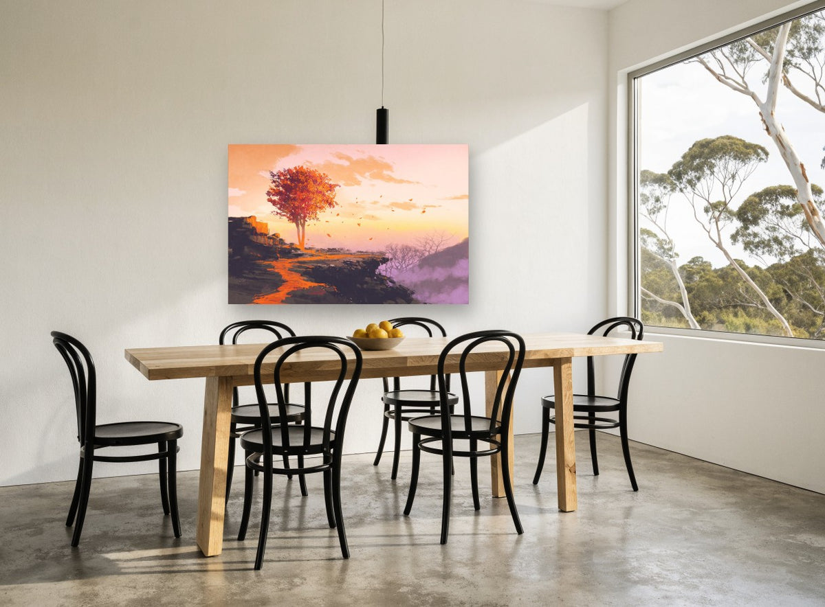 Ember Tree Ridge landscape canvas print on the wall of a dining room