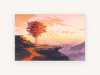 Ember Tree Ridge, autumn tree mountain ridge illustration, landscape canvas wall art print, front view