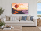 Ember Tree Ridge landscape canvas print on the wall of a beach house living room