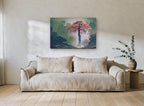 Red Leaves Falling landscape canvas print on the wall of a living room