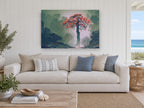 Red Leaves Falling landscape canvas print on the wall of a beach house living room