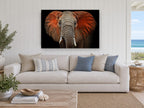 Red Dust Elephant animal canvas print on the wall of a beach house living room