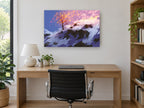 Ember Tree on Snowy Ridge landscape canvas print on the wall of a study