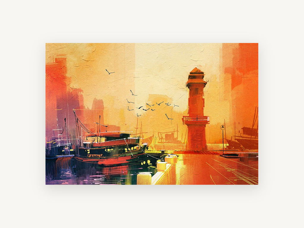 Amber Harbour Lighthouse, coastal canvas wall art print, front view