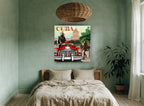 Cuba Red Car Havana vintage canvas print on the wall of a bedroom