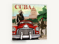 Cuba Red Car Havana, retro cuba classic car travel poster, stretched canvas wall art print ready to hang