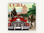 Cuba Red Car Havana, vintage canvas wall art print, front view