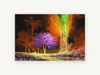 Violet Tree Cavern, purple tree cave waterfall digital art, landscape canvas wall art print, front view