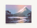 Dusk Over Snowy Peak, snowy mountain lake dusk illustration, landscape canvas wall art print ready to hang