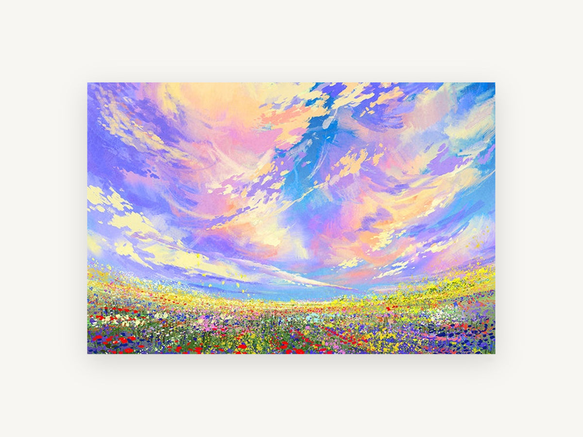 Wildflower Meadow Sky, floral canvas wall art print, front view