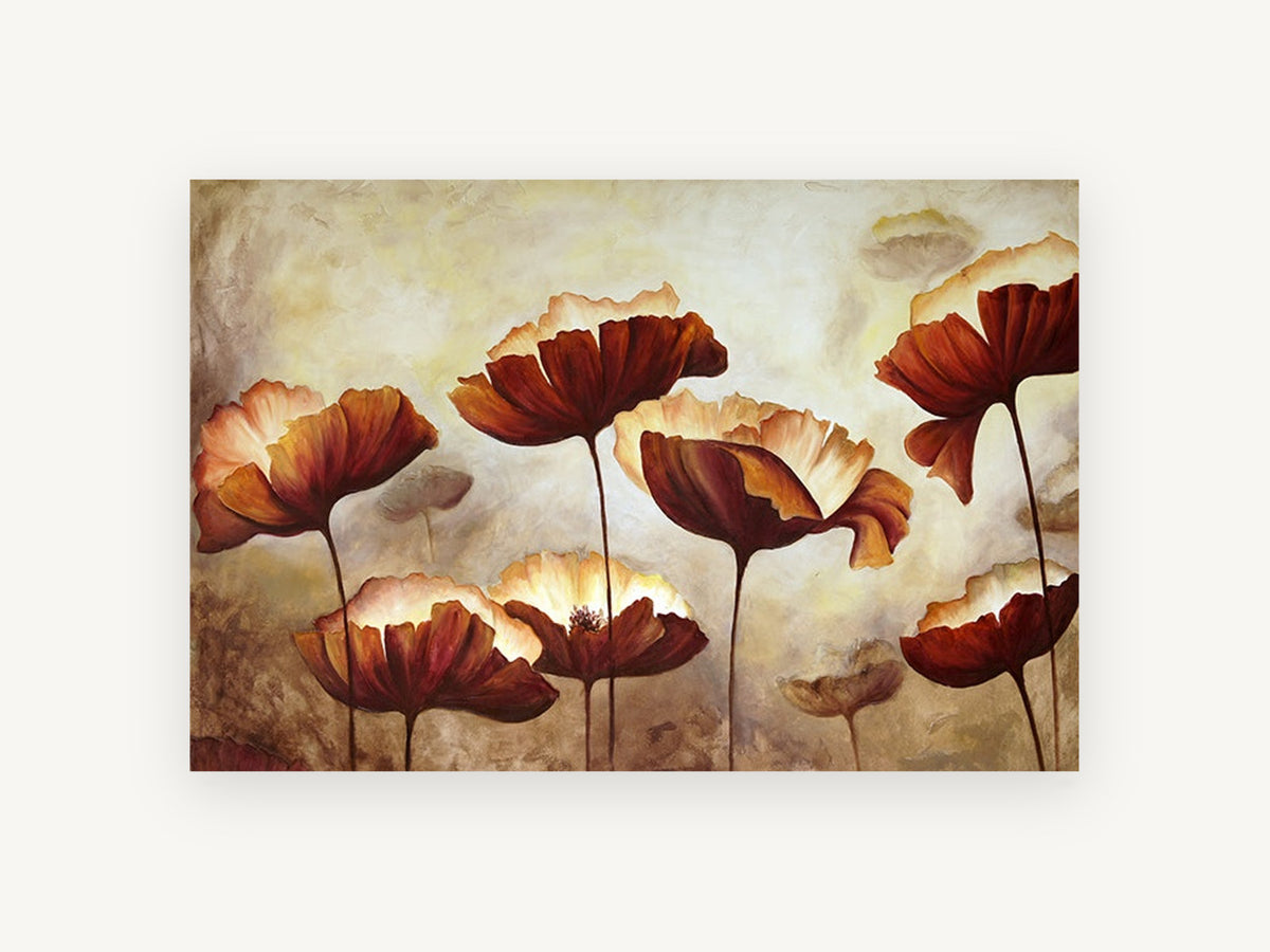Rust Poppies at Dusk, floral canvas wall art print, front view
