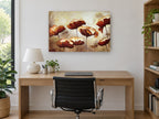 Rust Poppies at Dusk floral canvas print on the wall of a study