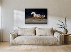 Dapple Grey Gallop animal canvas print on the wall of a living room