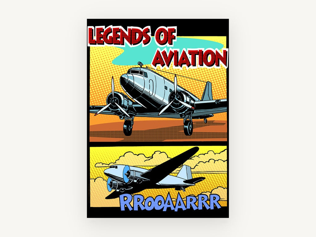Legends of Aviation Comic, vintage canvas wall art print, front view