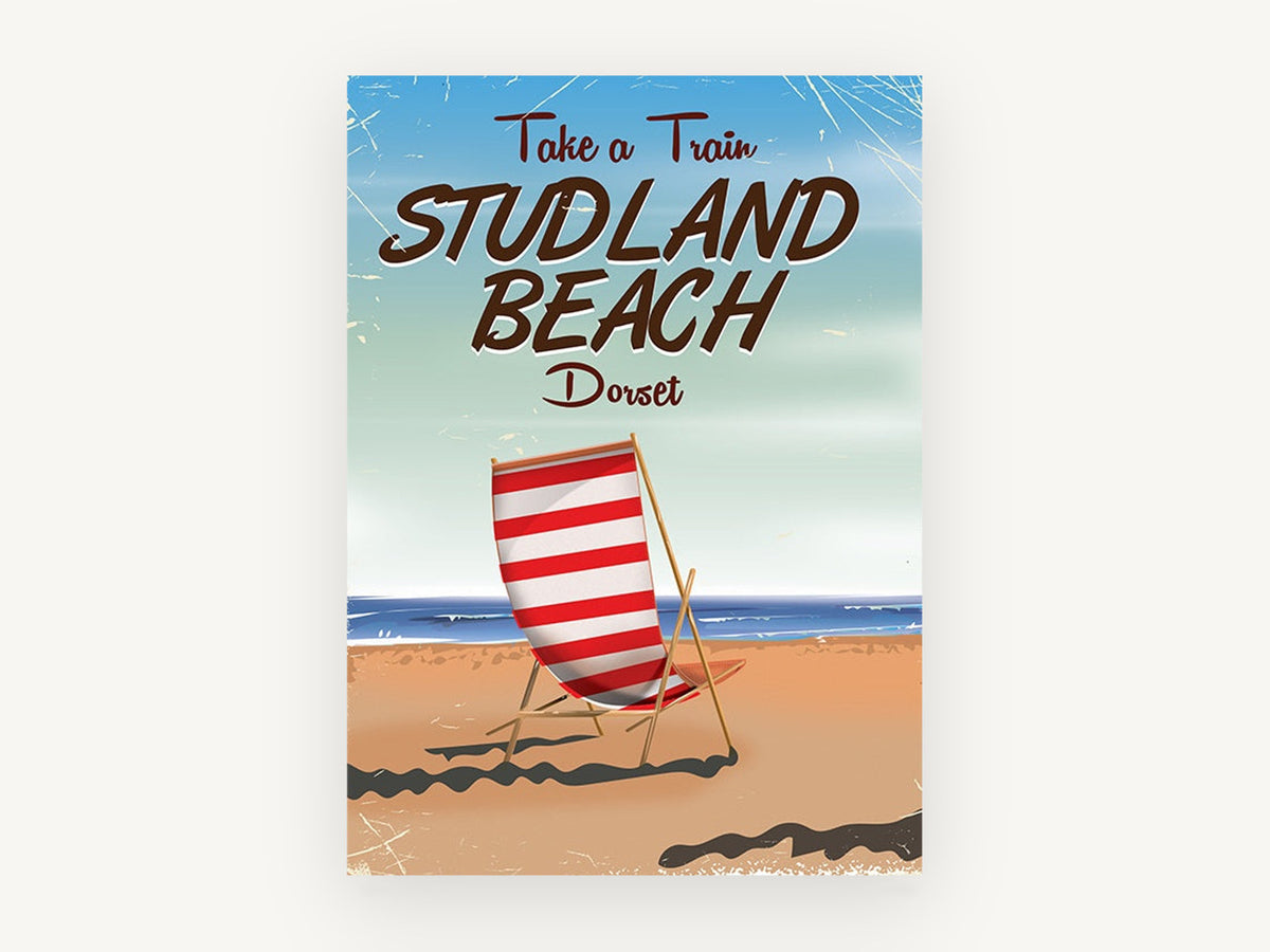 Studland Beach Deckchair, vintage canvas wall art print, front view