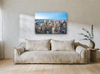 Midtown Blue Hour city canvas print on the wall of a living room