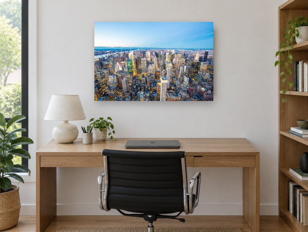 Midtown Blue Hour city canvas print on the wall of a study