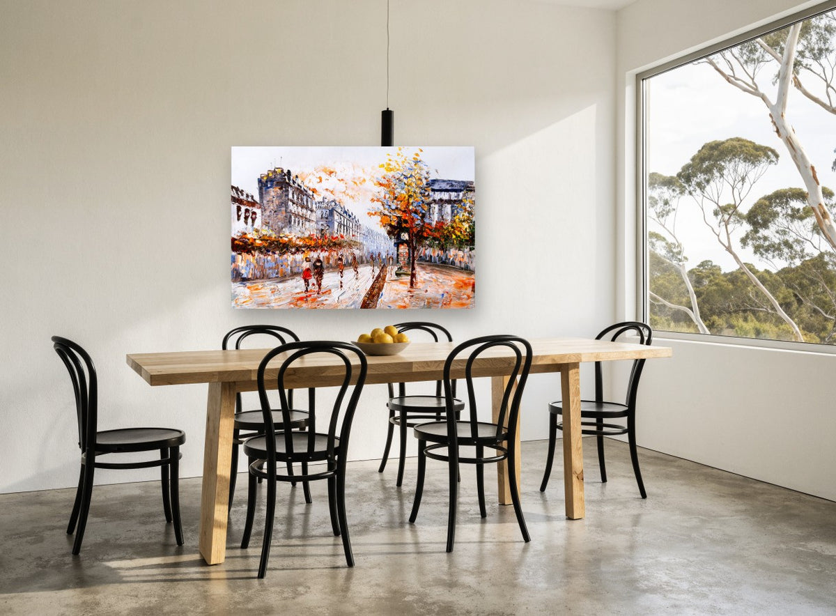 Autumn Boulevard Walk city canvas print on the wall of a dining room