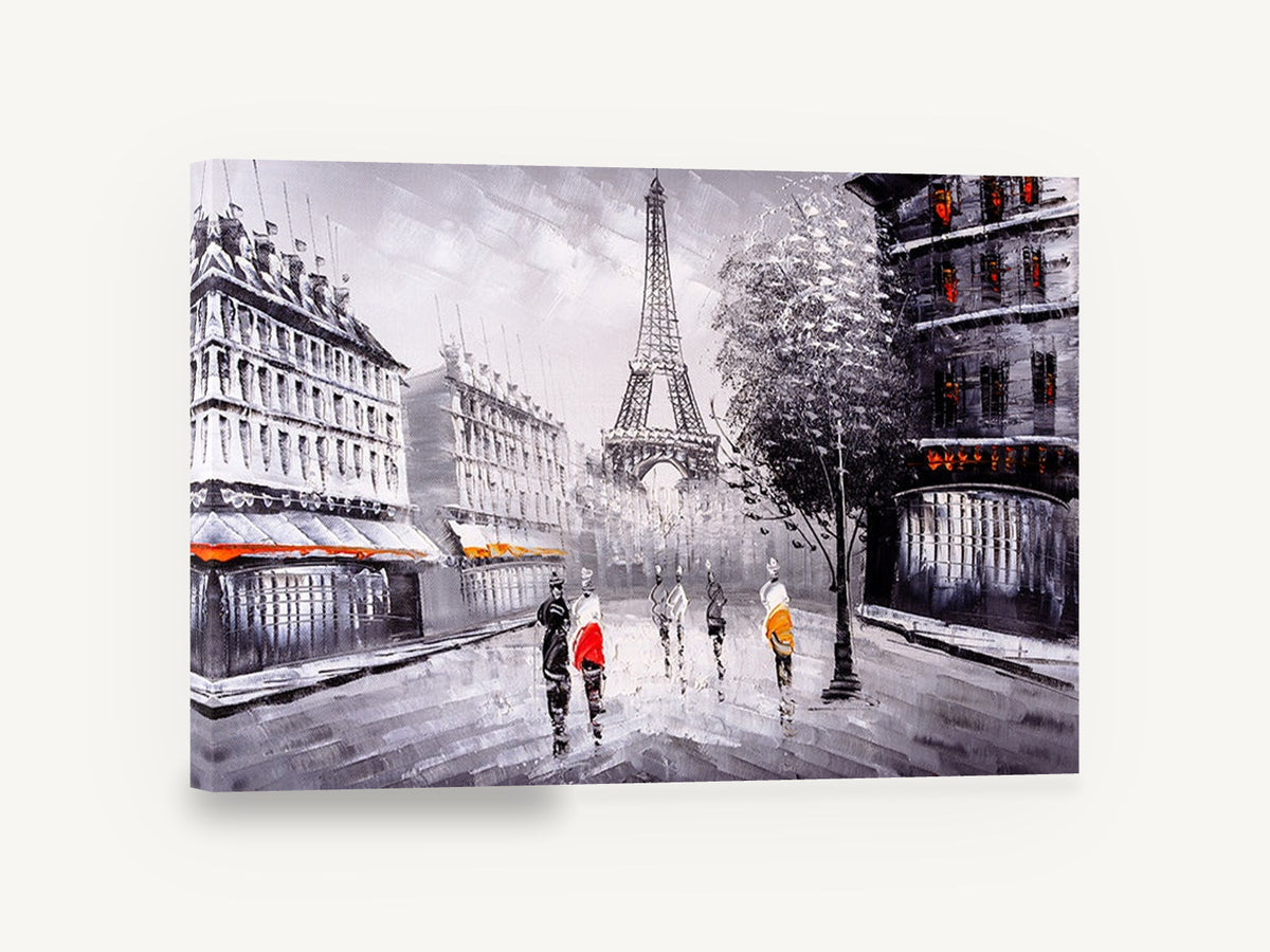Paris Street in Grey and Red, paris eiffel tower street scene painting, city canvas wall art print ready to hang