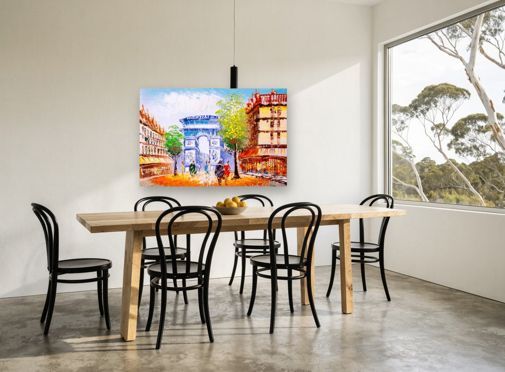 Arc de Triomphe Boulevard city canvas print on the wall of a dining room