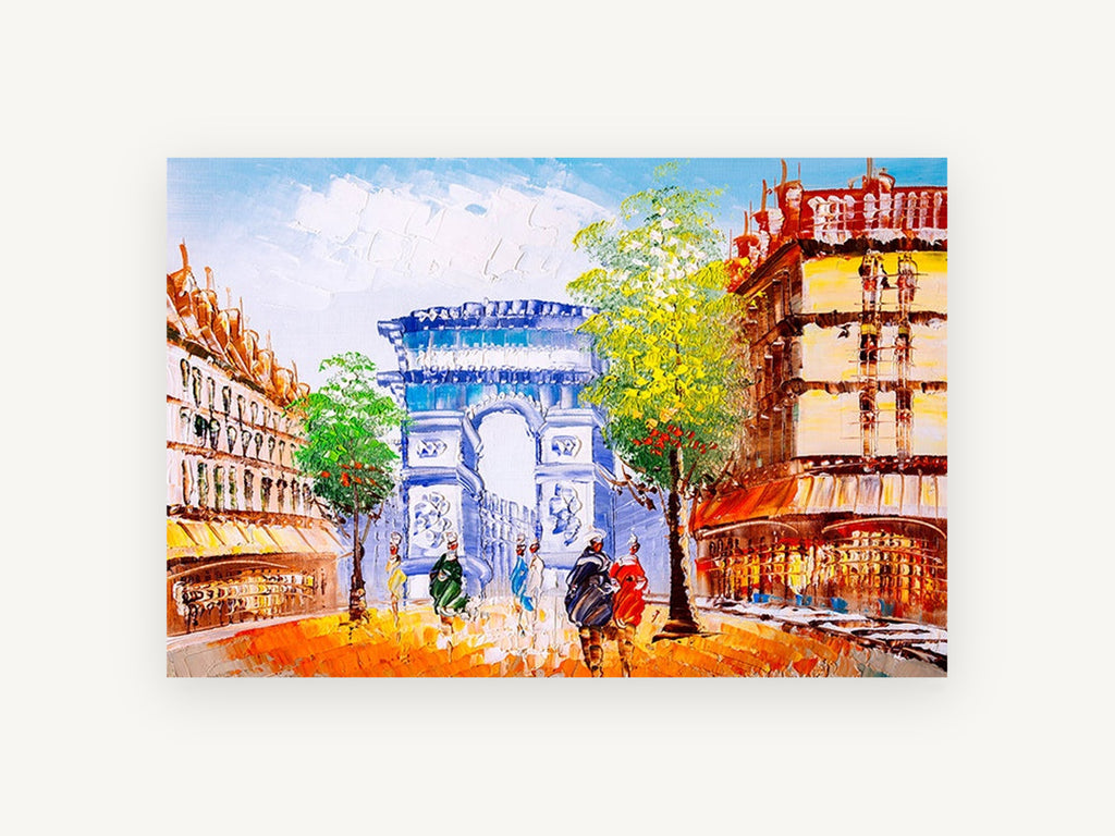 Arc de Triomphe Boulevard, paris arc de triomphe street scene art, city canvas wall art print, front view