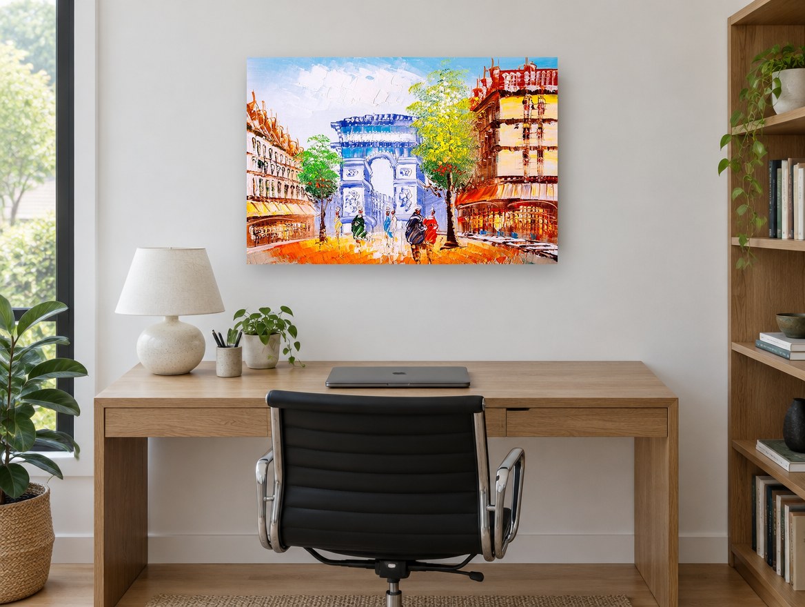 Arc de Triomphe Boulevard city canvas print on the wall of a study
