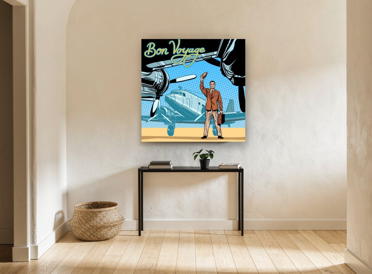 Bon Voyage Departure vintage canvas print on the wall of a hallway