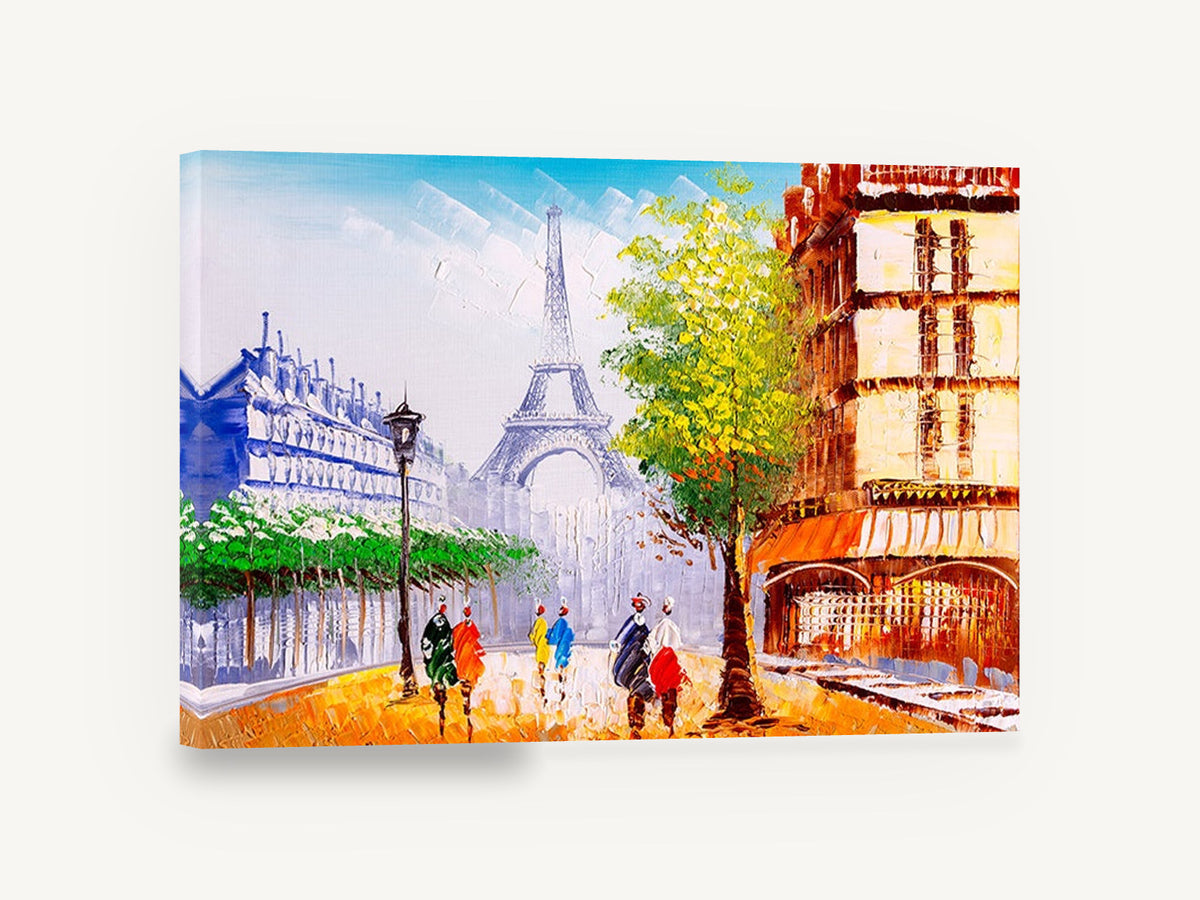 Paris Street Palette, eiffel tower parisian street scene painting, city canvas wall art print ready to hang
