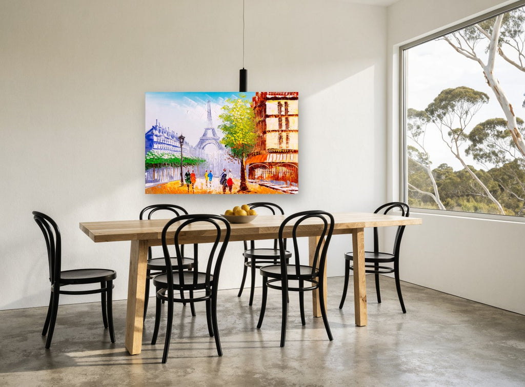 Paris Street Palette city canvas print on the wall of a dining room
