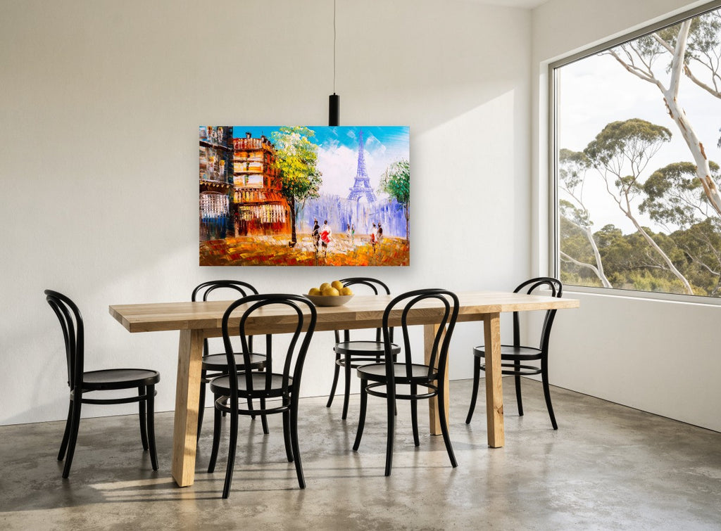 Autumn Walk to Eiffel city canvas print on the wall of a dining room