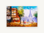 Autumn Walk to Eiffel, paris street eiffel tower textured artwork, city canvas wall art print, front view