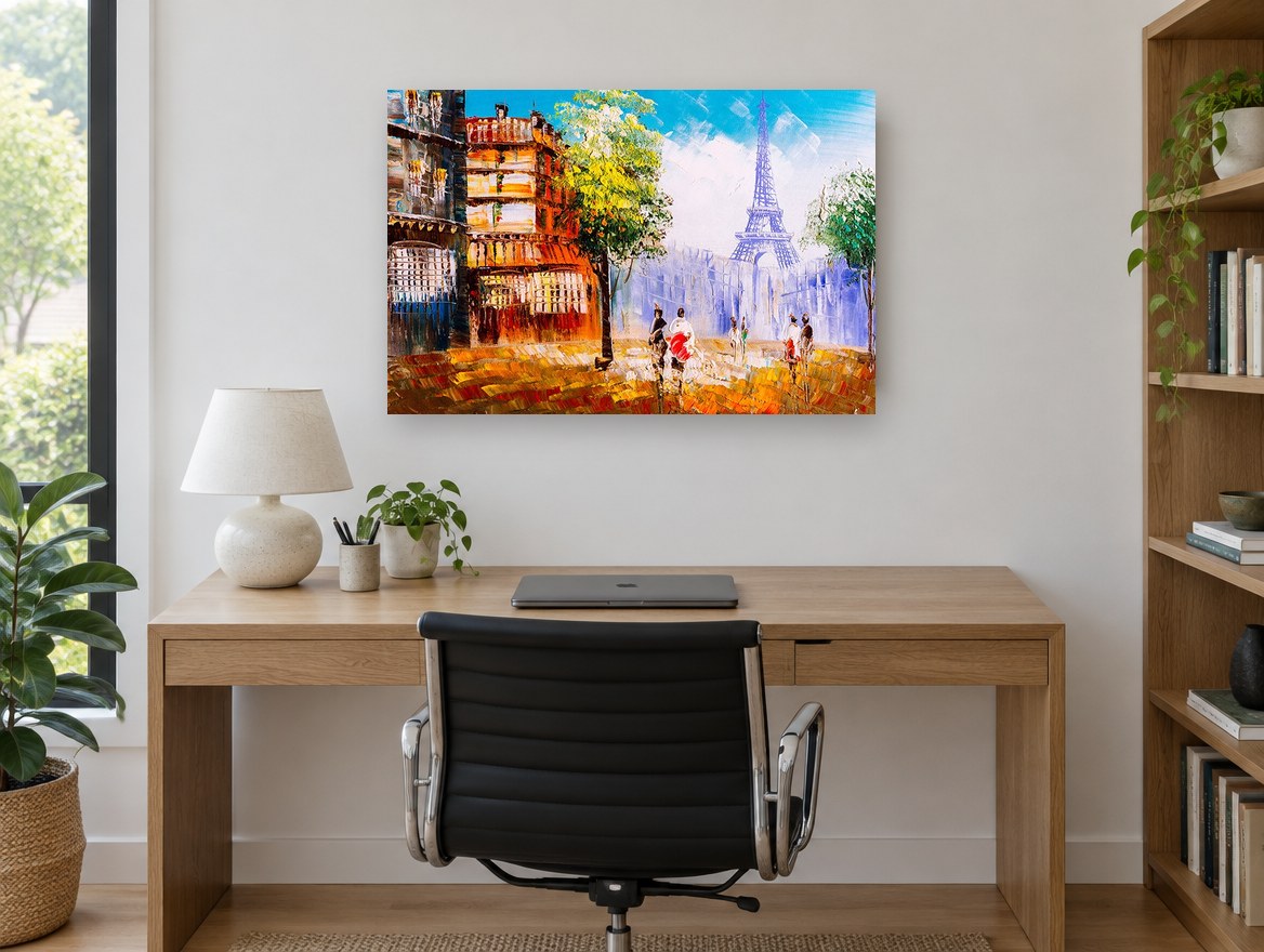 Autumn Walk to Eiffel city canvas print on the wall of a study