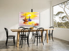 Golden Harbour Moorings coastal canvas print on the wall of a dining room