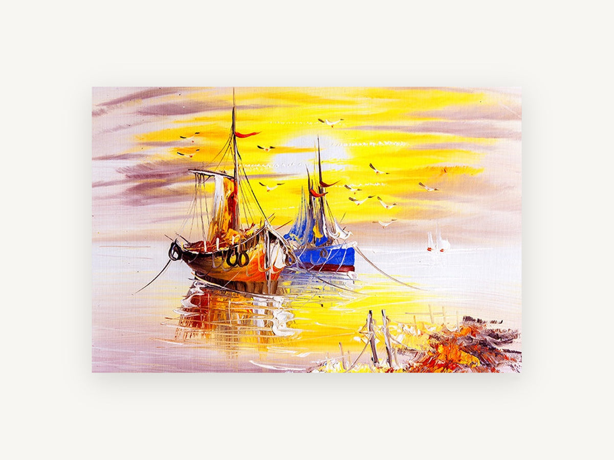 Golden Harbour Moorings, coastal canvas wall art print, front view