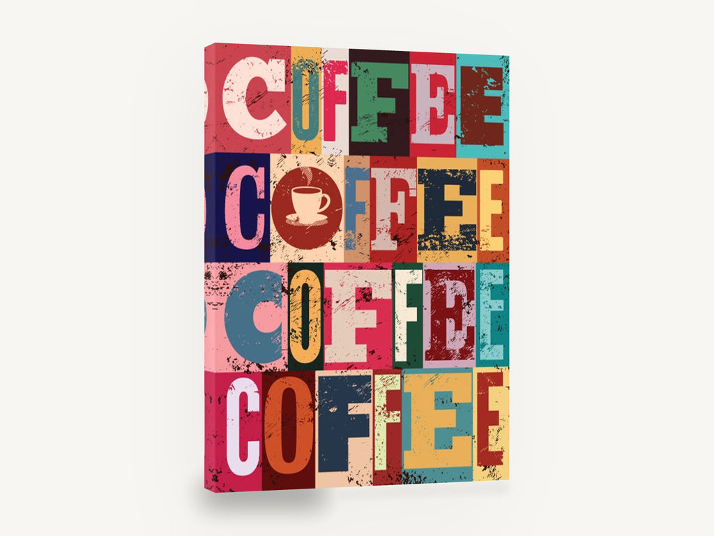 Coffee Block Letters, coffee typography retro grunge kitchen, kitchen canvas wall art print ready to hang