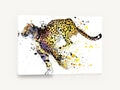 Sprinting Cheetah Splash, running cheetah watercolour splatter, animal canvas wall art print ready to hang