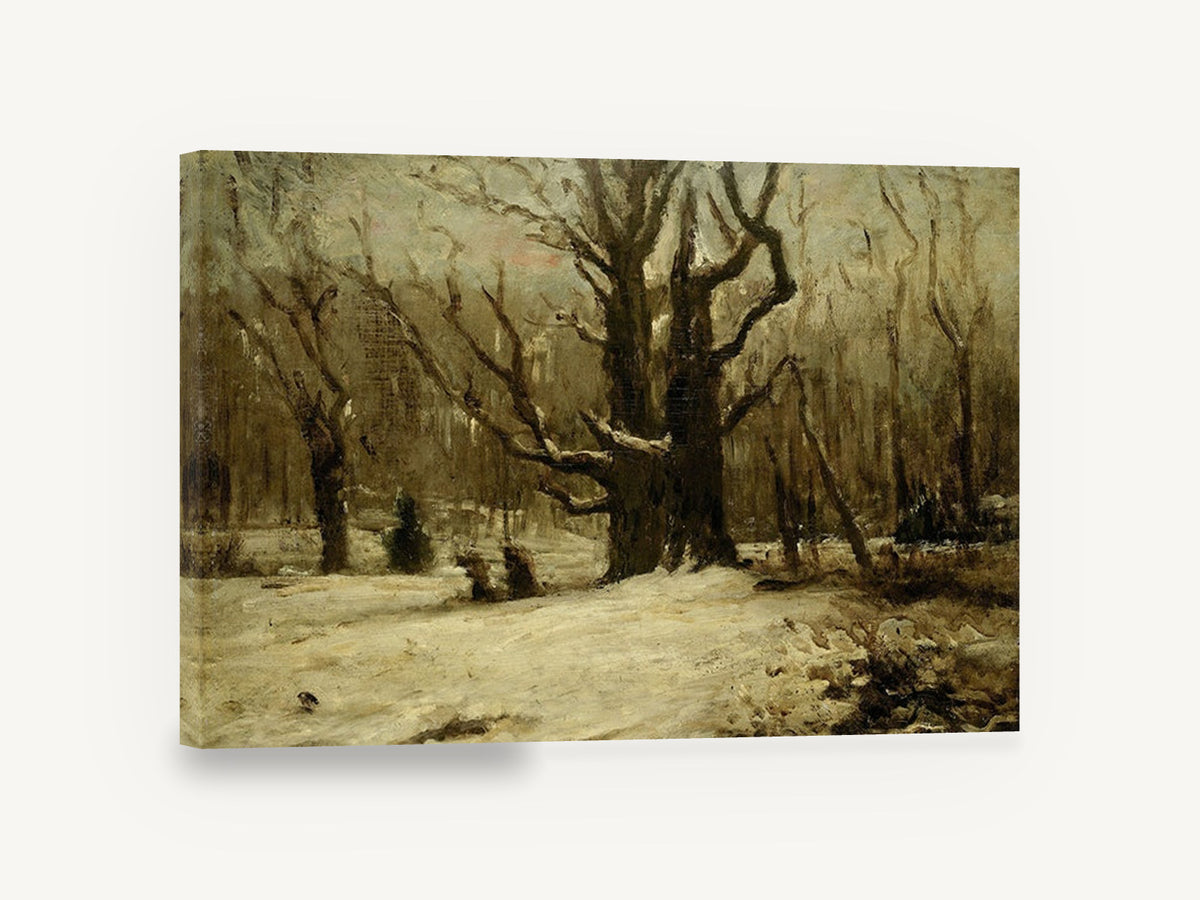 Snowbound Old Oak, winter forest oak snow painting, landscape canvas wall art print ready to hang