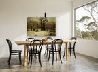 Snowbound Old Oak landscape canvas print on the wall of a dining room