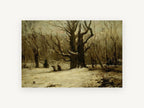 Snowbound Old Oak, winter forest oak snow painting, landscape canvas wall art print, front view