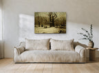 Snowbound Old Oak landscape canvas print on the wall of a living room