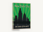 Green Rays New York, retro new york city skyline poster, city canvas wall art print ready to hang