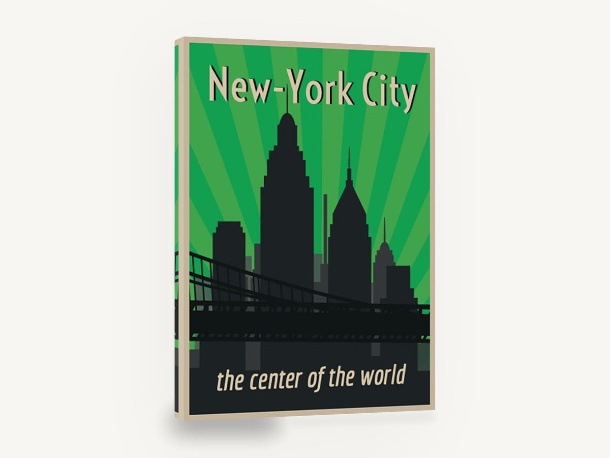 Green Rays New York, retro new york city skyline poster, city canvas wall art print ready to hang