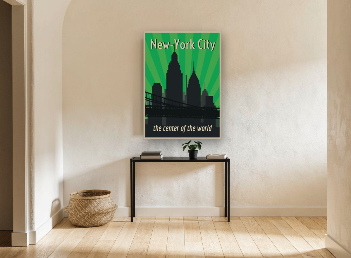 Green Rays New York city canvas print on the wall of a hallway